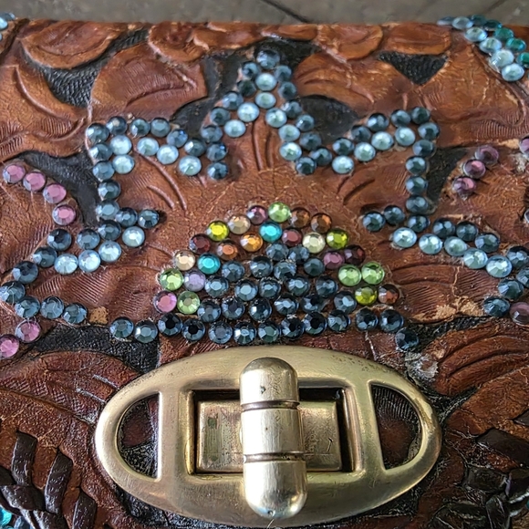 Rare Roth And Madge Handtooled Leather Swarovski Crystal Bag- Collectable OOAK - Picture 11 of 15